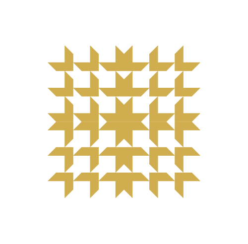 Gold geometric star tiles in a square matrix, the platform layer on its own